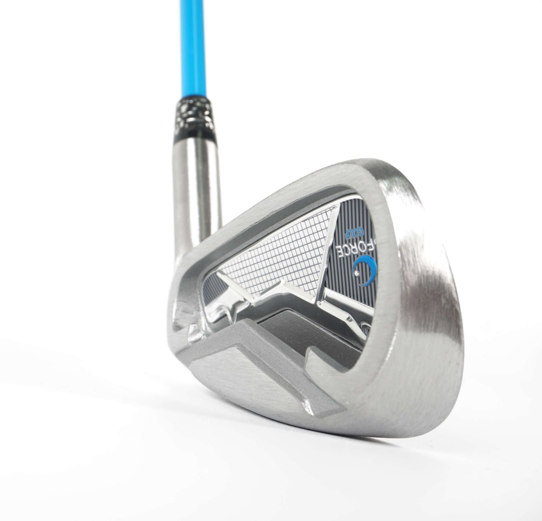 GForce 7 iron swing trainer showing brushed stainless steel clubhead, gforce logo and number 7 in a downward position