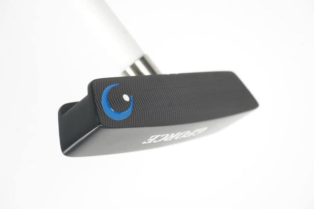 gforce swing trainer putter club face which is  black and chunky showing grooves and gforce logo