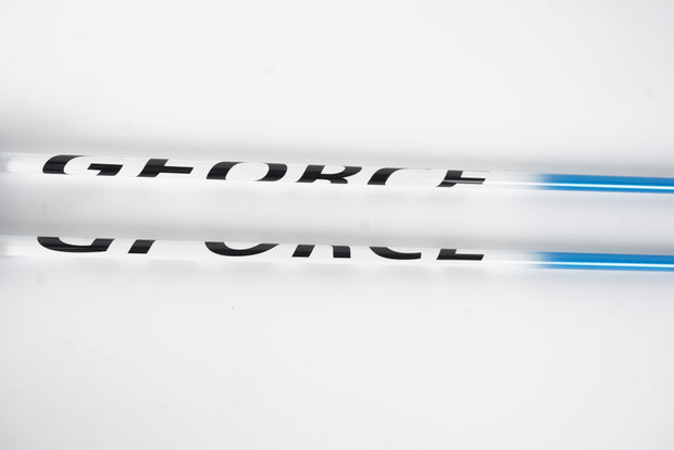 gforce swing trainer flexible shaft, one half white with "Gforce" written on shaft and the other half sky blue